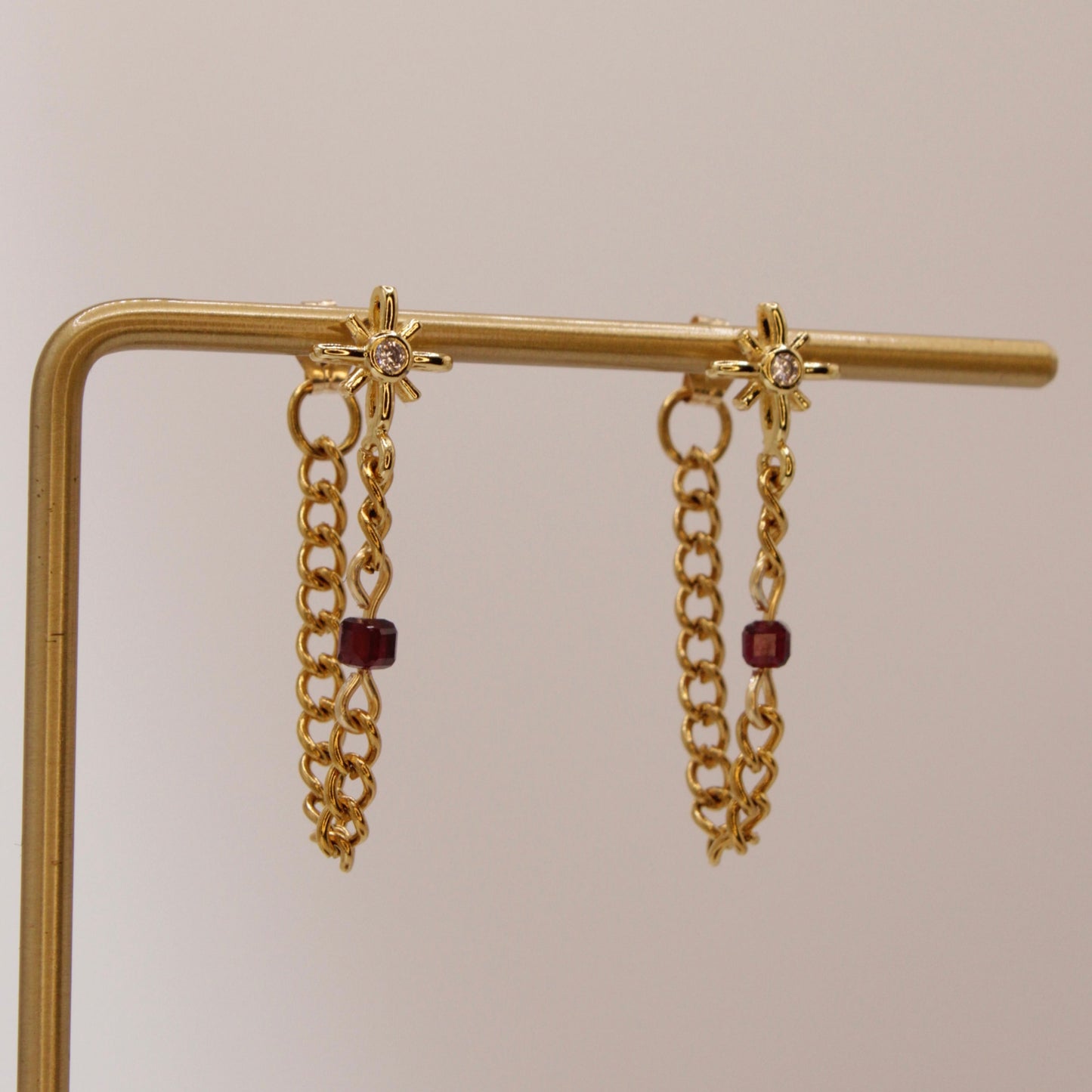 Gold and Garnet Chain Earrings